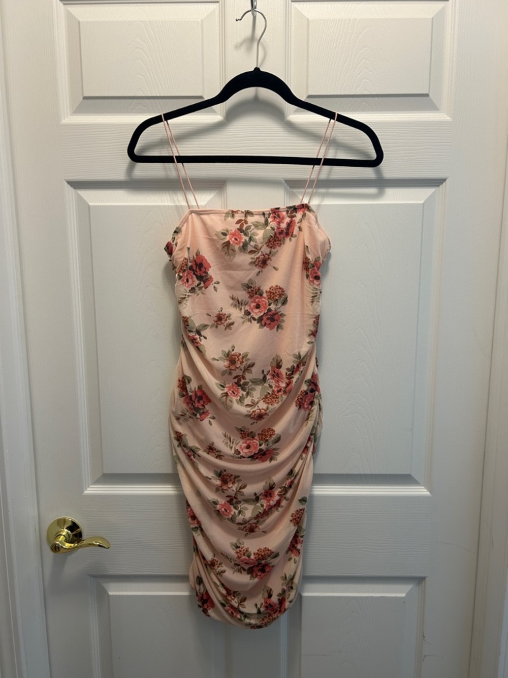 Floral Pink Ruched Body Con Dress